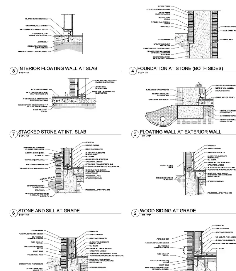 Alderman Residence custom architectural details for stone, siding, slabs, and wall conditions
