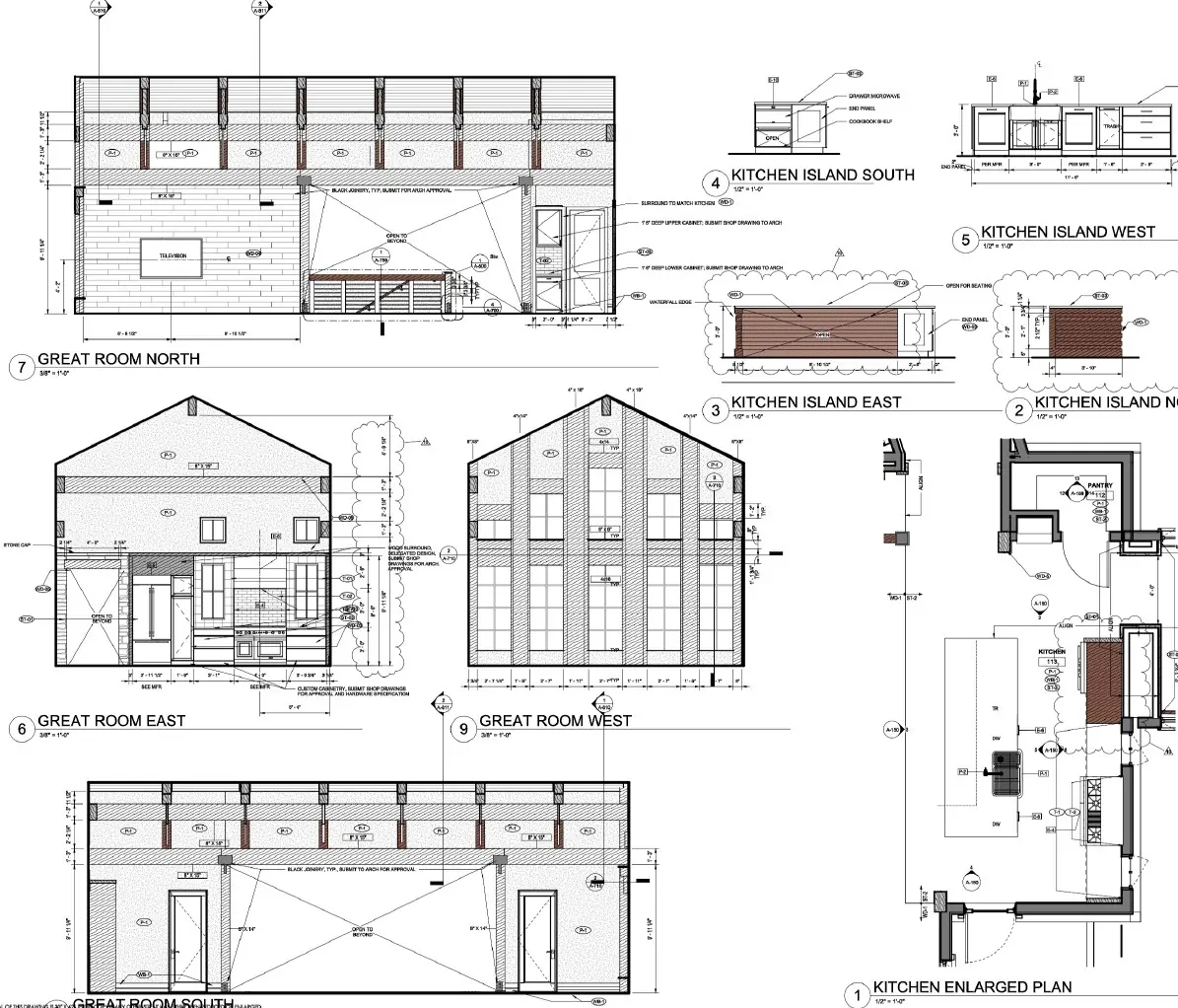 Alderman Residence kitchen and great-room interior documentation