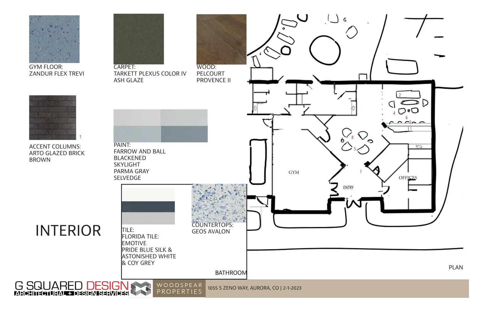 Clocktower Commons clubhouse interior finish and material palette