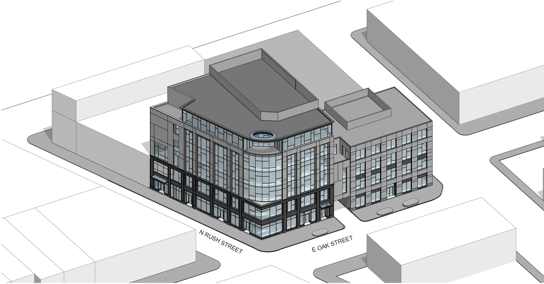 15 East Oak corner addition axonometric